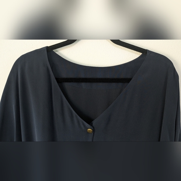 Eliza J NEW  100 % Silk Colorblock Crepe De Chine Navy Dress Belt Sz10 Knee Leng - Picture 8 of 13